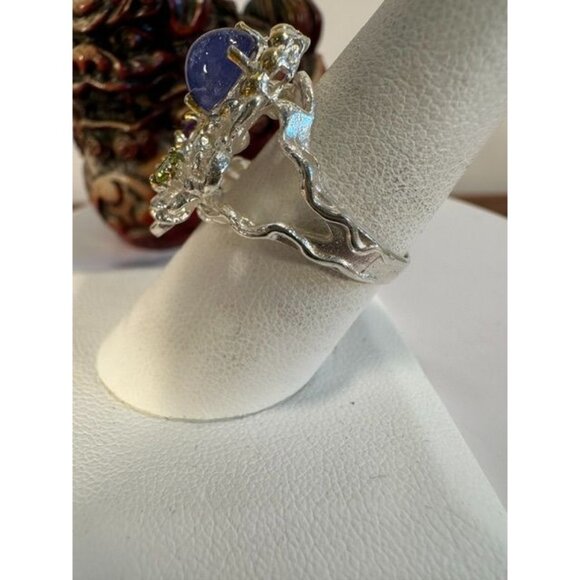 VTG Fancy Sterling Opal, Jadite, Amethyst Cocktail Ring - Picture 3 of 4